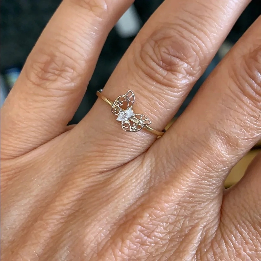 10K Yellow & White Gold Butterfly CZ Ring